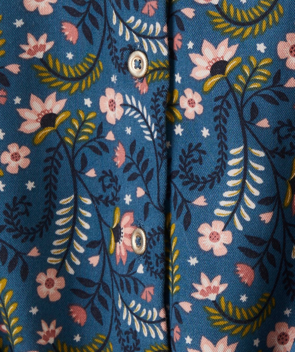 ROBE FILLE EN VISCOSE RESPONSABLE BLEU CANARD IMPRIMÉ FLEURI