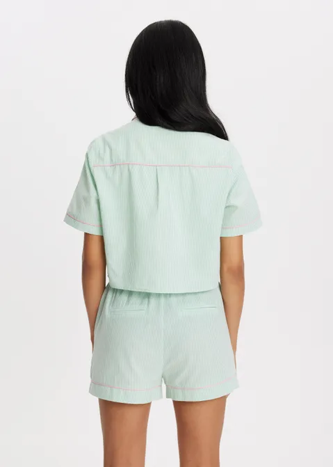 Gestreepte blouse met korte mouwen groen (GRN.L)