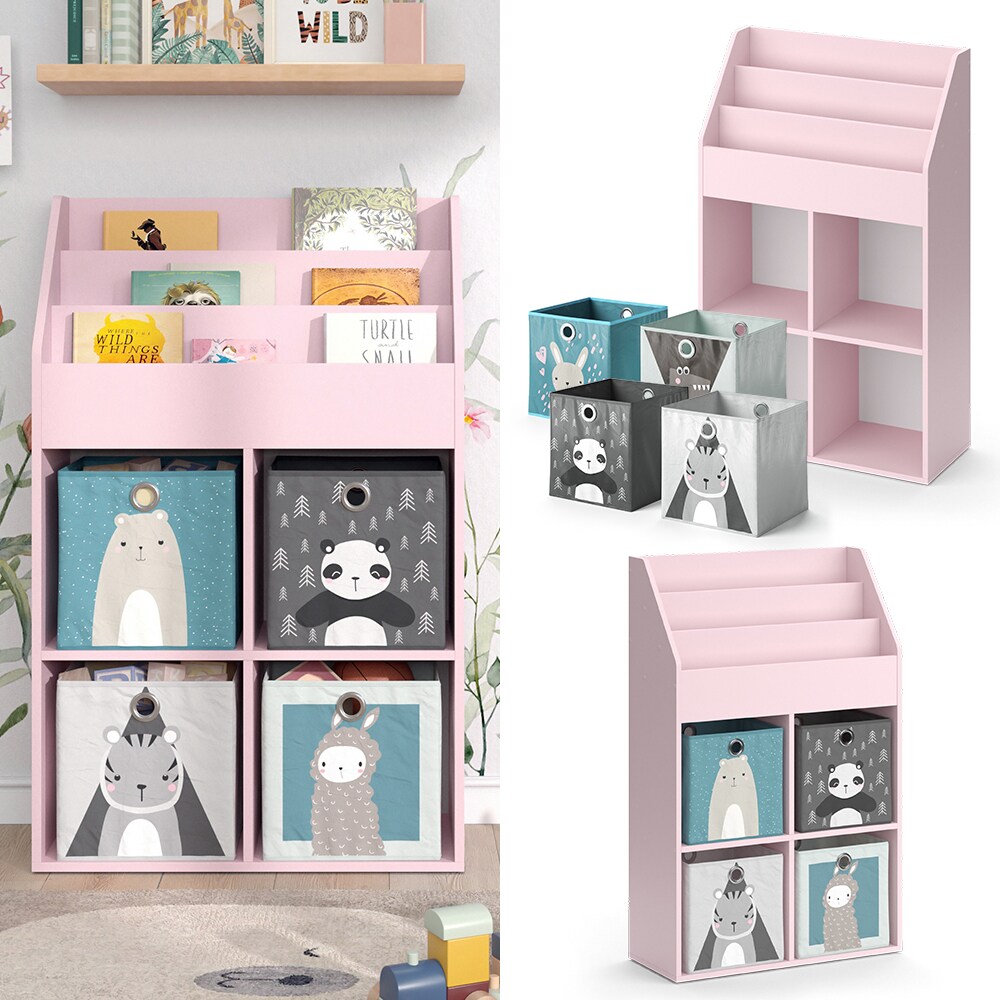 Vicco Kinderbücherregal Luigi 72 x 114 cm, Rosa, Kinderzimmerregal, offene Fächer, groß, Faltboxen
