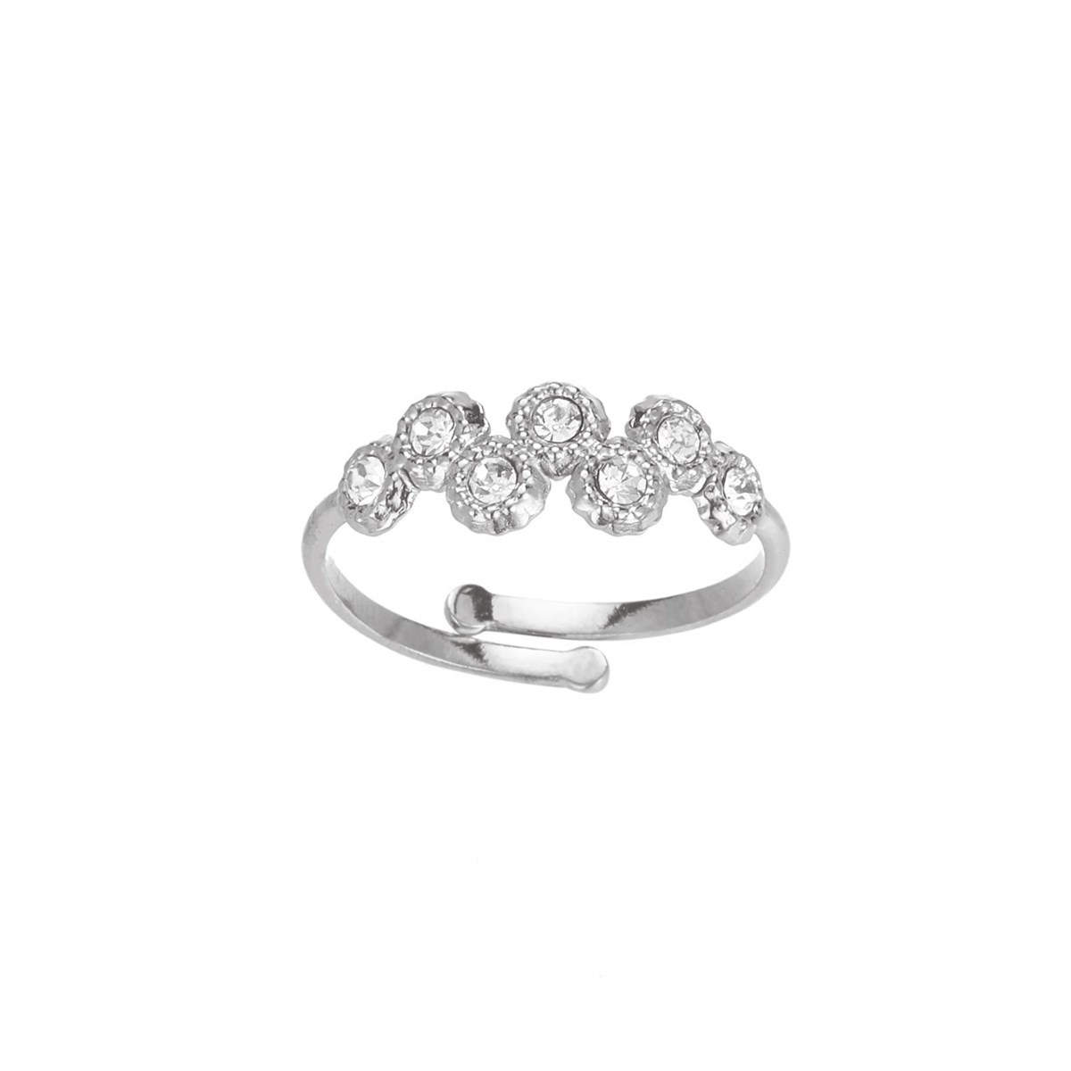 Bague 7 zircons blanc acier argenté