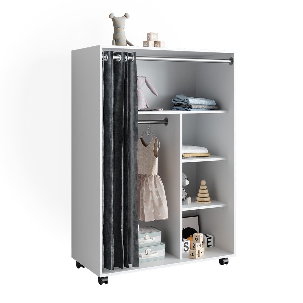 Vicco mobiler Kinderkleiderschrank Dielenschrank Garderobe Doros Weiß modern 100 x 147 cm offen rollbar