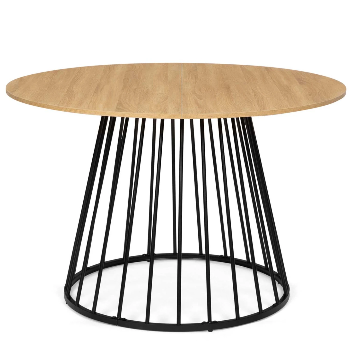 Table à manger ronde YUNA 6 personnes plateau bois et pied filaire en métal noir 110 cm