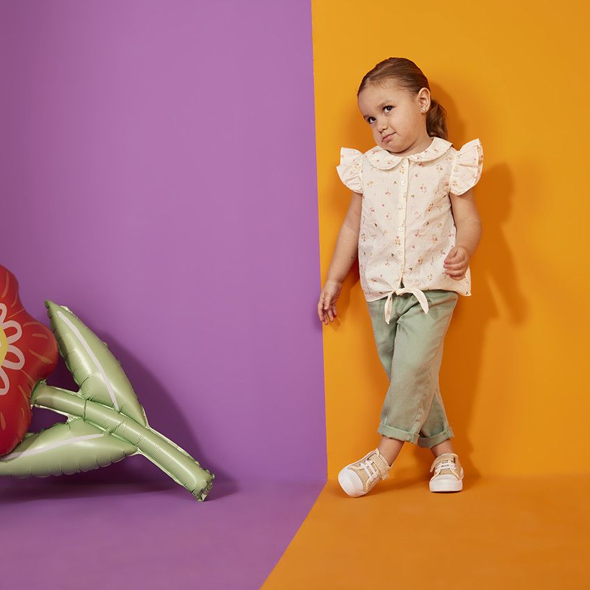Chemisier manches courtes imprimé fleurs pour bébé fille - Ecru