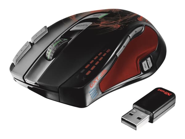 Trust GXT 35 - Mus - laser - 11 knapper - trådløs - 2.4 GHz - USB trådløs mottaker