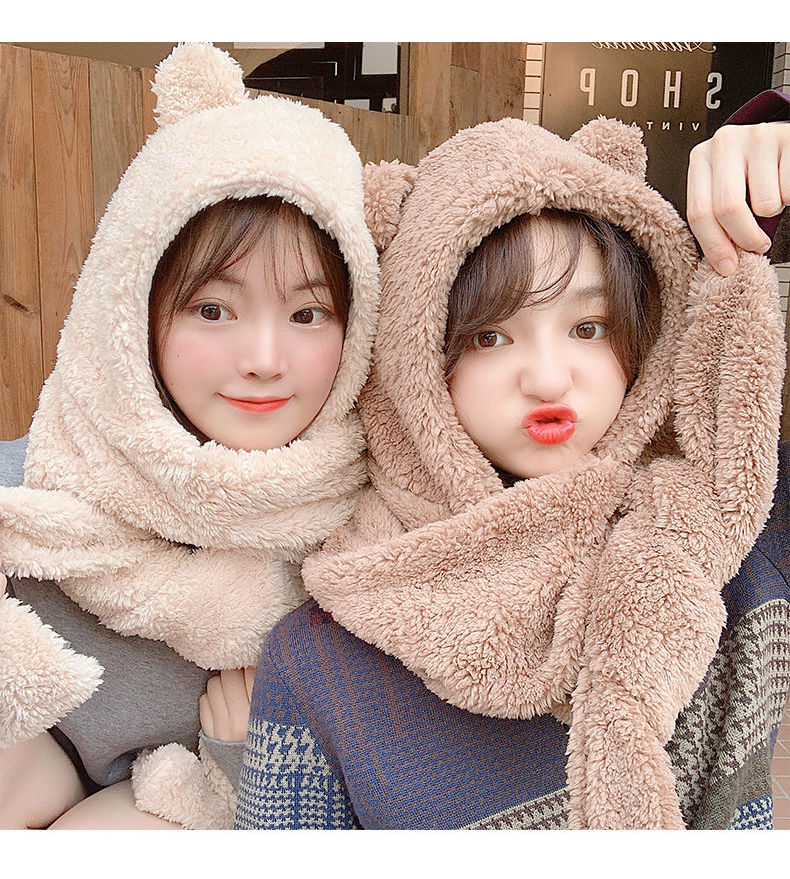 Yunikon - Chenille Bear Ear Hooded Scarf