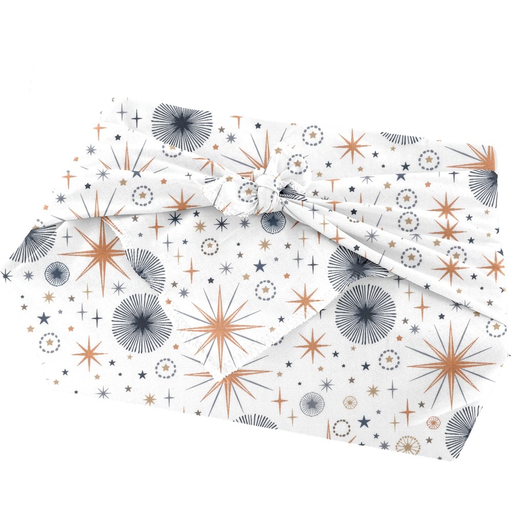 Furoshiki Moyen 48 X 48 Cm Etoiles Cuivrées Or Bleu Blanc Ex1104