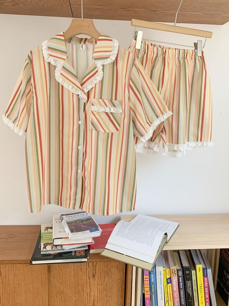 Sadelle - Bijpassende pyjamaset voor koppels: gestreept shirt met korte mouwen + korte broek