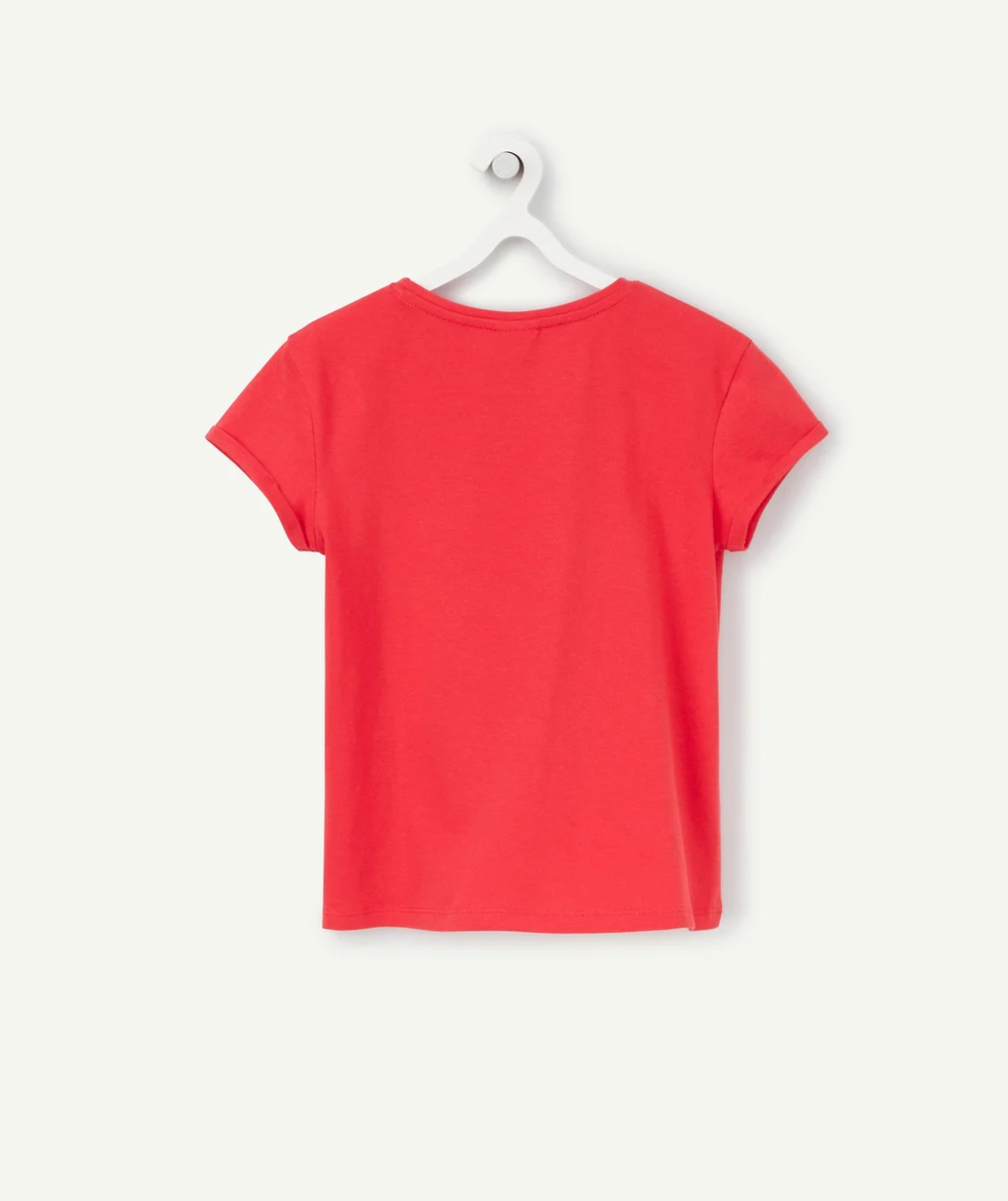 T-SHIRT FILLE ROUGE EN COTON BIOLOGIQUE AVEC MESSAGE AMOUR