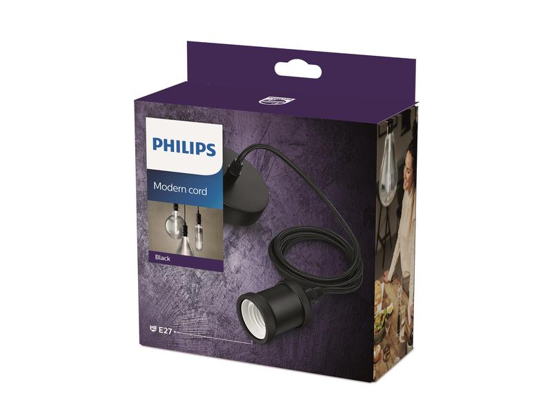 Philips Pendelleuchte Vintage E27, Schwarz Schnurpendel