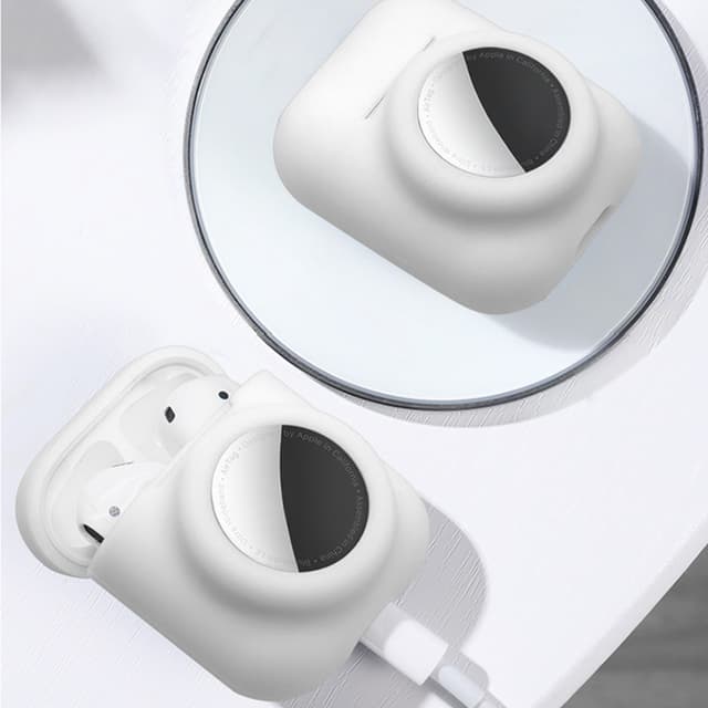 2 i 1 silikone Airtag-etui kompatible med Airpods 1/2 Hvid