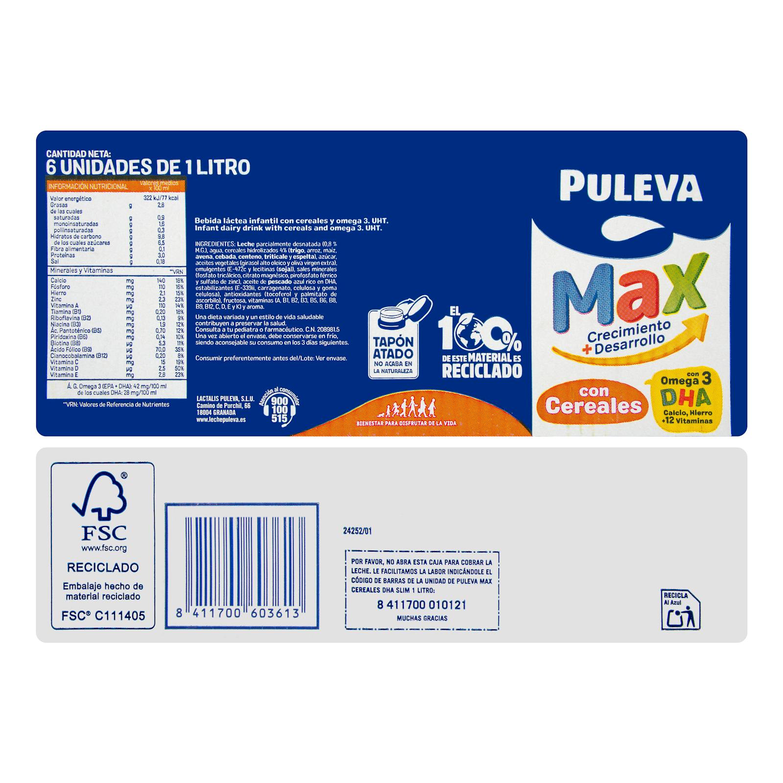 Puleva Max, boisson laitière à base de céréales pour la croissance et le développement