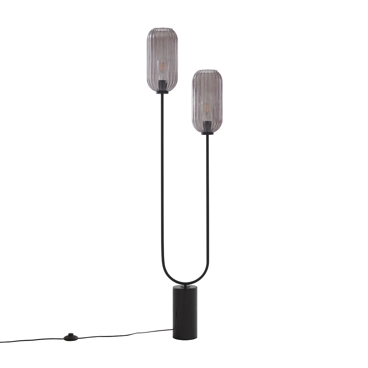 Art Deco vloerlamp zwart met smoke glas 2-lichts - Rid