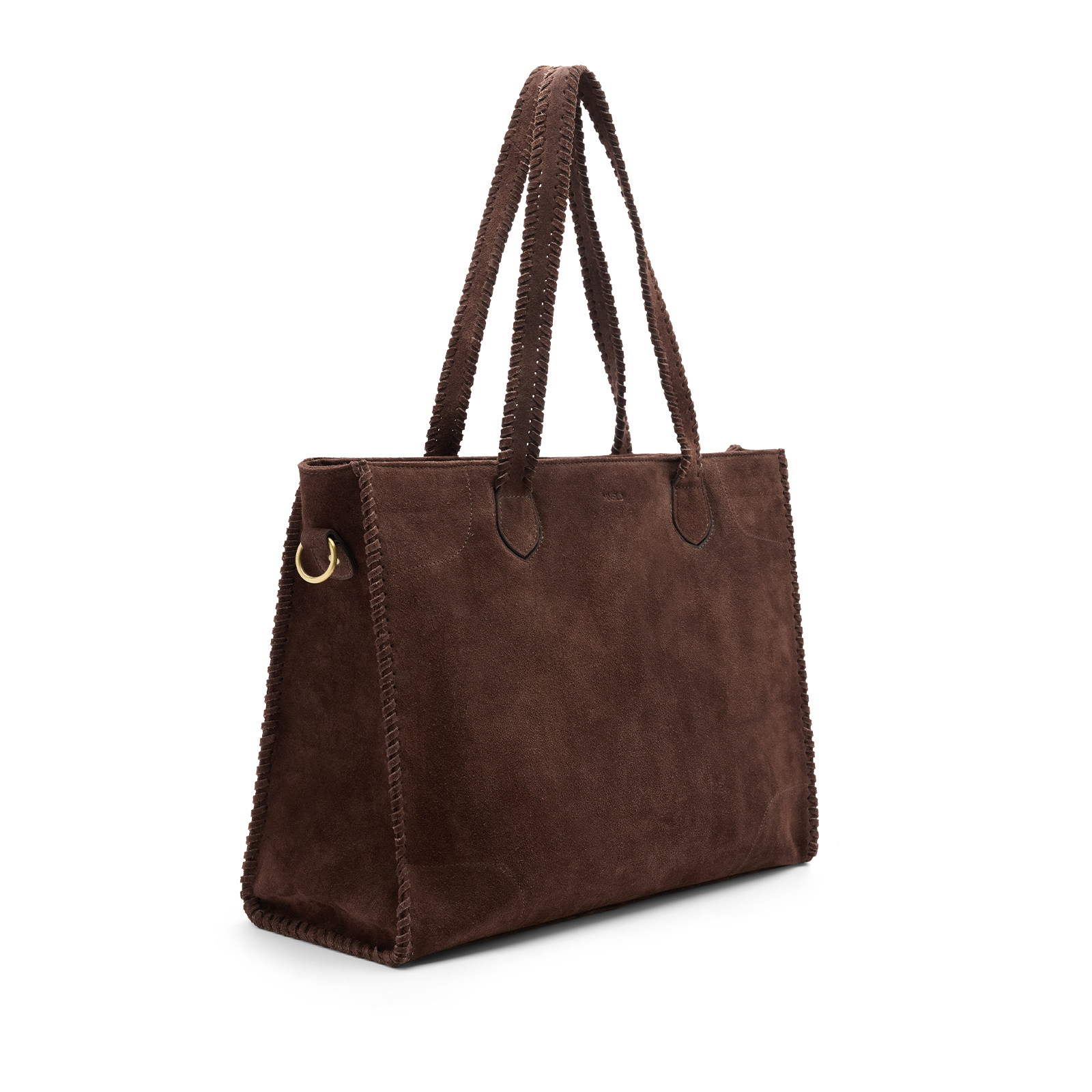 Donkerbruine suède shopper met gevlochten details