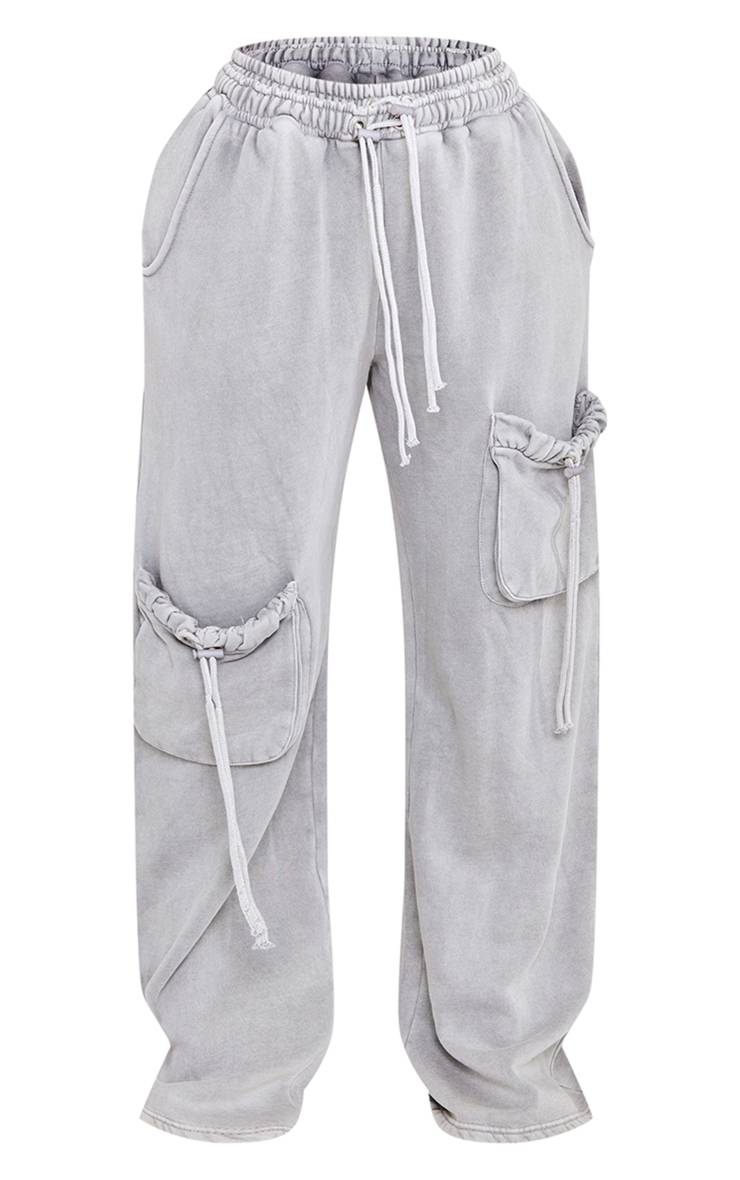 Gris Clair Jogger Large Shape À Taille Double Et Poches Détail Effet Délavé