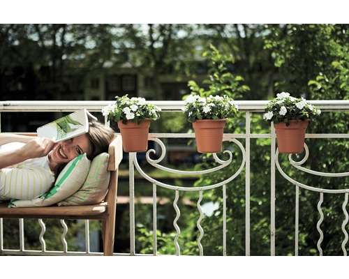 elho Green Basics kunststof plantenpotset, Ø 18 cm, H 26 cm, terracotta, inclusief houder en schotel