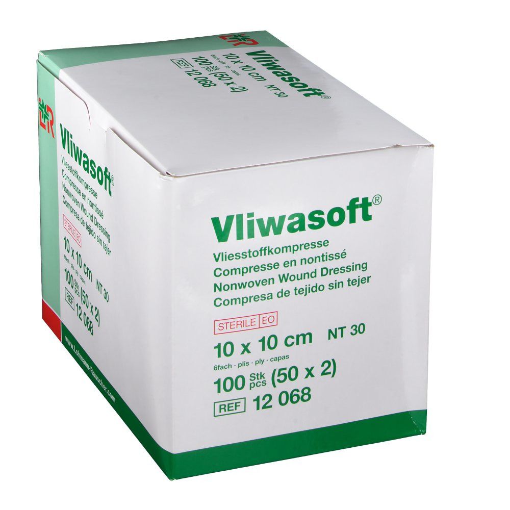 Vliwasoft® Vliesstoffkompresse 10 cm x 10 cm 6 lagig steril