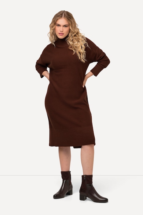 Strickkleid, Oversized, Stehkragen, Langarm, Midikleid