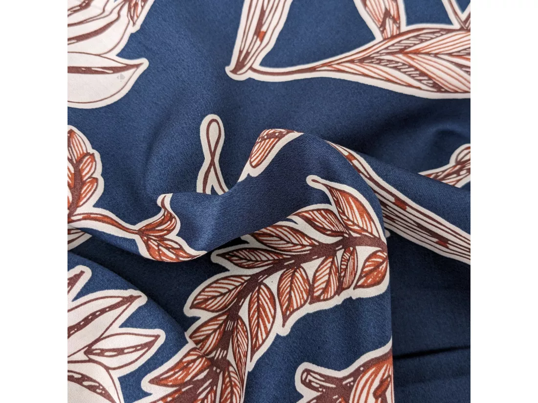 Housse de couette 240x220 cm satin de coton BOTANIC bleu Nuit