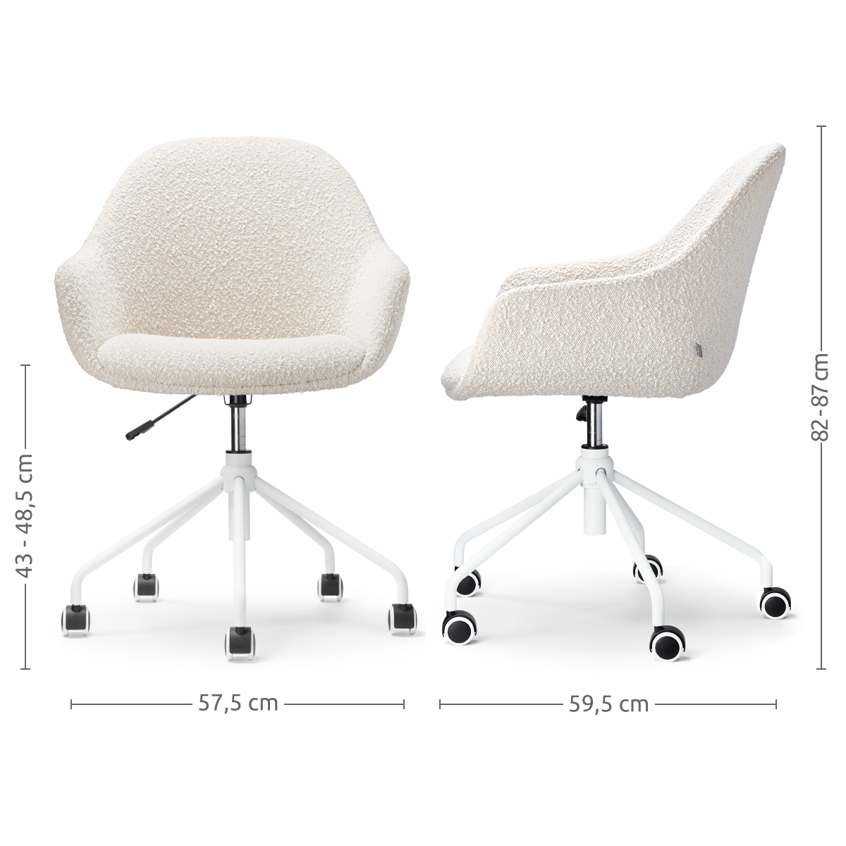 Bureaustoel Nout-Mae bouclé beige - wit onderstel