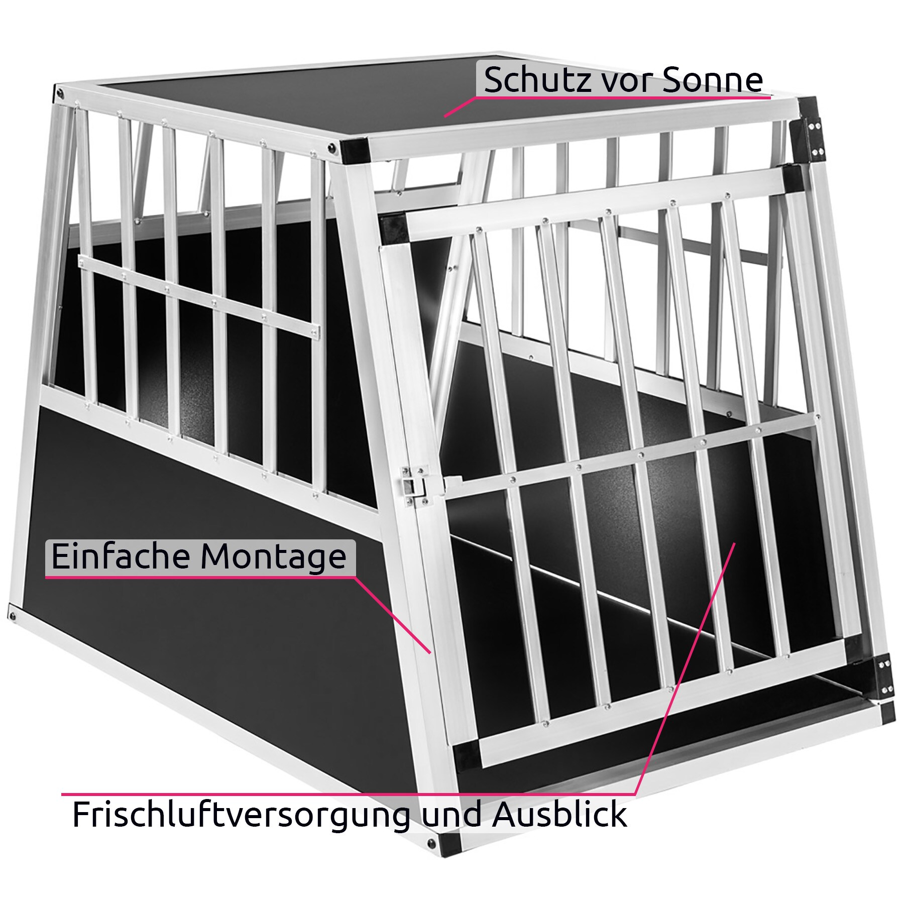 tectake® Hundetransportbox single, mit schräger Rückwand, verschließbare Gittertür, mit schützenden Kunststoffecken, 66 x 90 x 69,5 cm