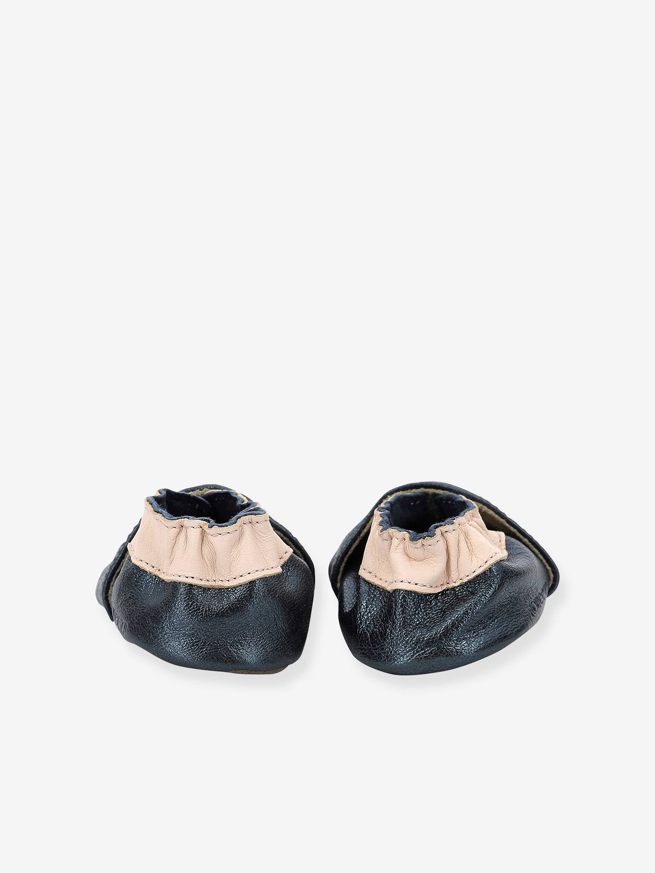 Chinelo ROBEEZ© de couro leve com listras em formato de estrela, dourado bebê.