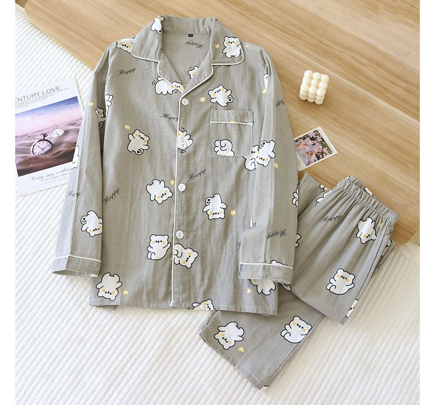 MelMount - Bijpassende pyjamaset voor koppels: shirt met berenprint + broek (verschillende ontwerpen)