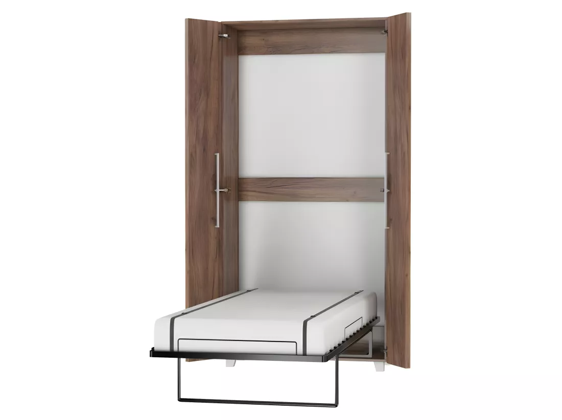 Armoire Lit escamotable Vertical 90x200 cm couleur avec porte Tabac foncé Lit Rabattable Lit Mural Todor