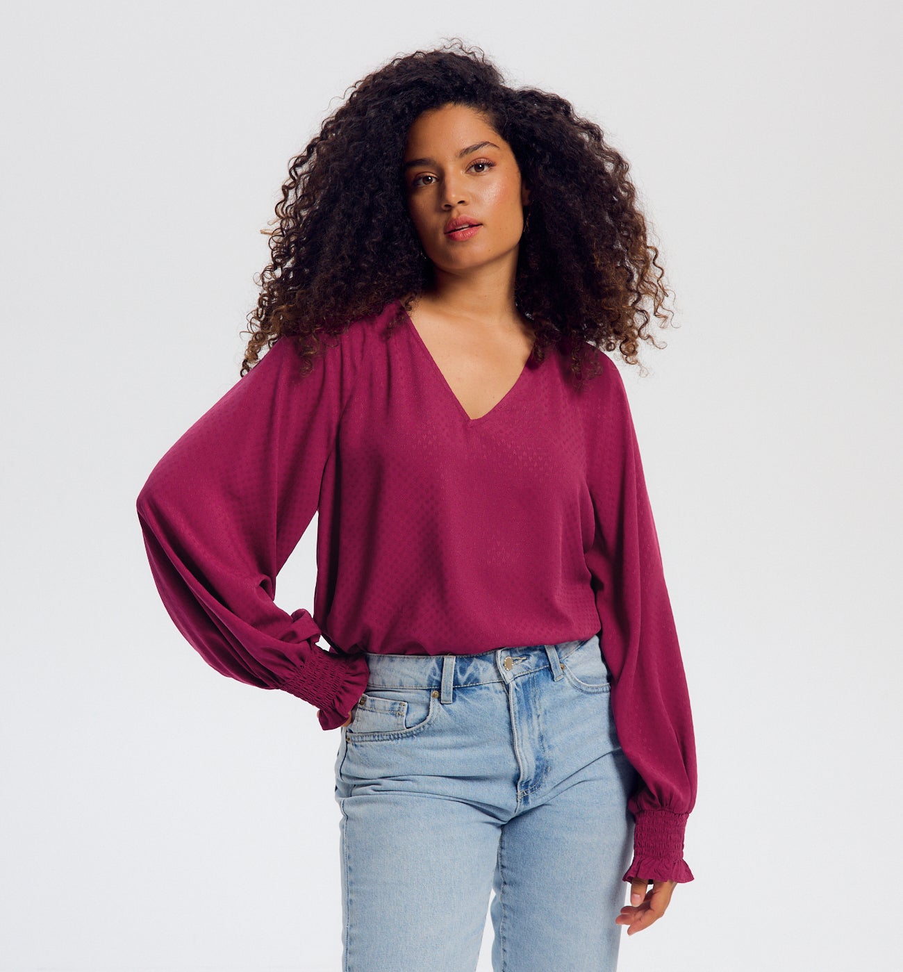 Blouse à smocks Femme - Framboise