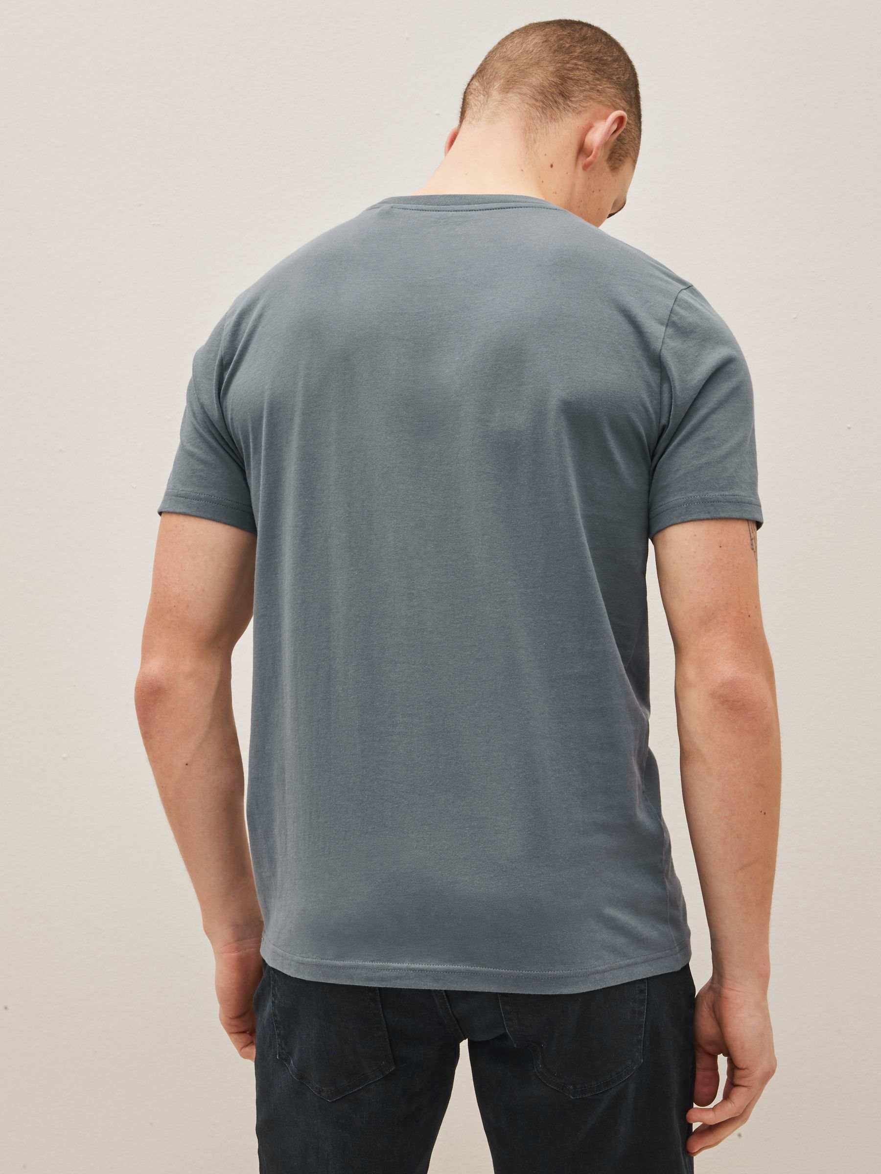 Zwart/leisteen/grijs gemêleerd/wit/marineblauw/blauw - Slim Fit - Essential katoenen T-shirts verpakking van 6