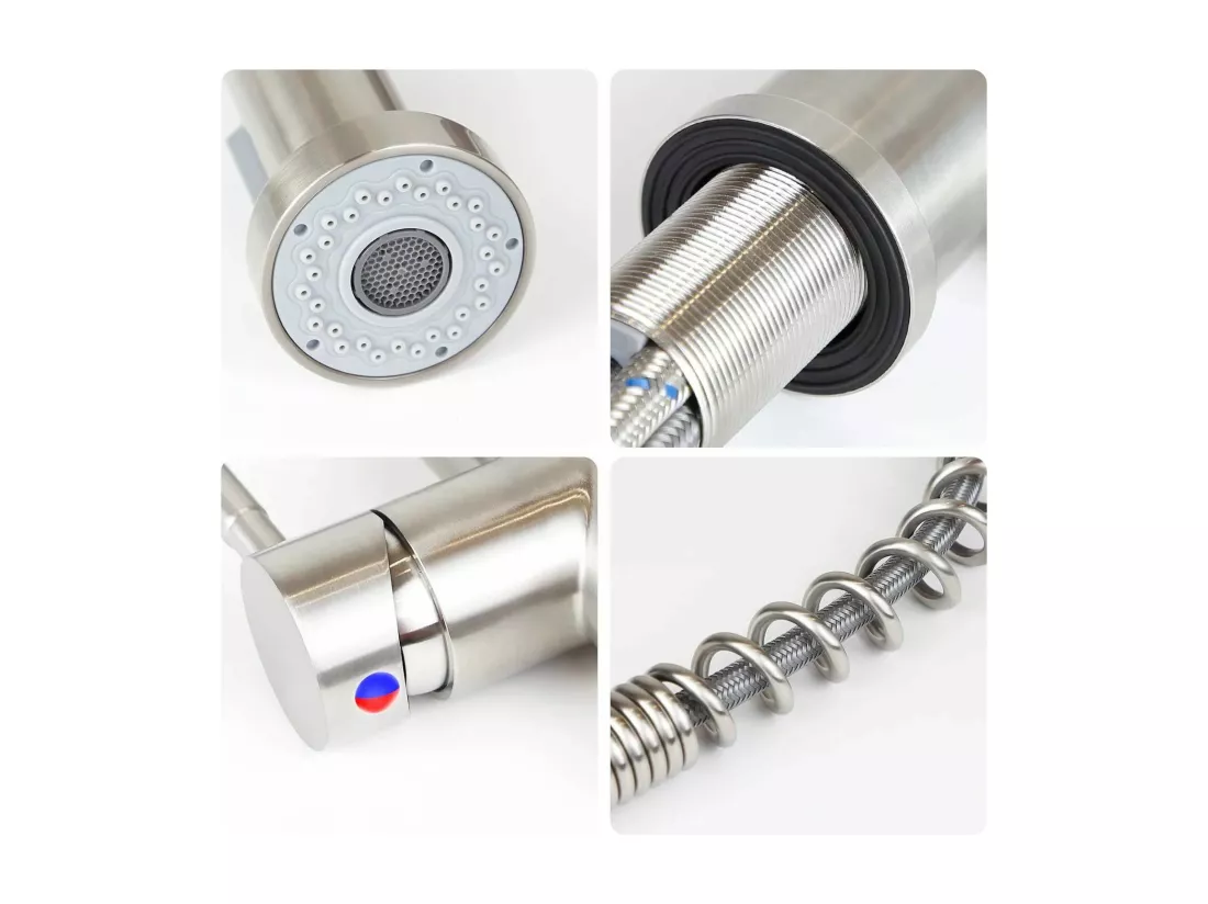 NETTLIFE Robinet de Cuisine avec Douchette Extractible Mitigeur Cuisine Bec Rotatif Mitigeur d'Évier haute pression avec 2 types de jets , Nickel