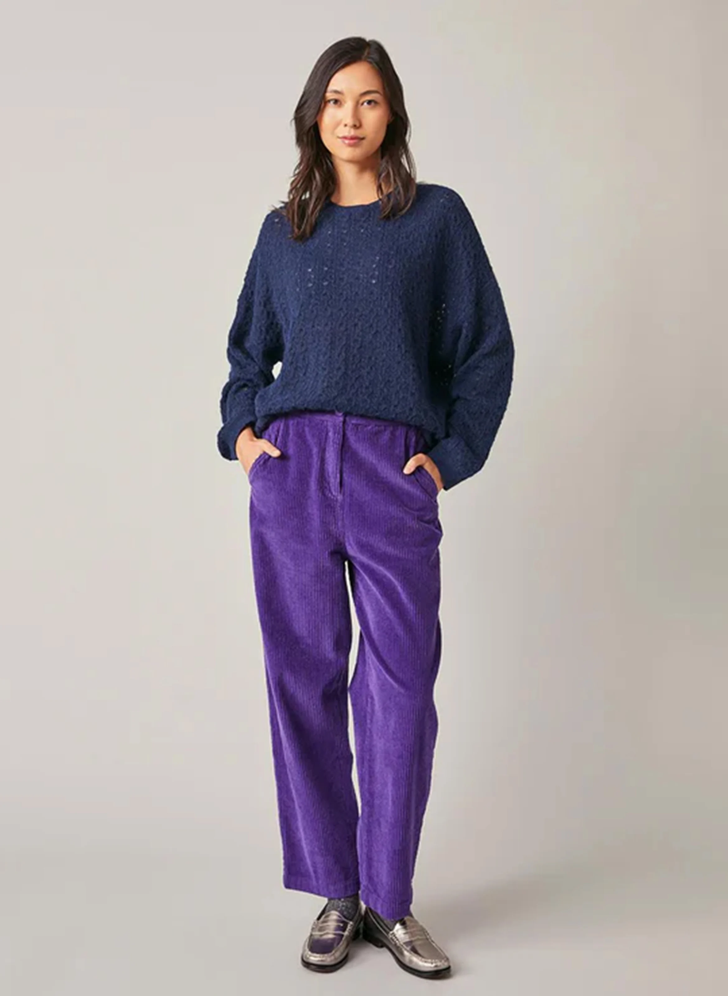 ERMENCE - Pull oversize col rond en alpaga mélangé | Bleu