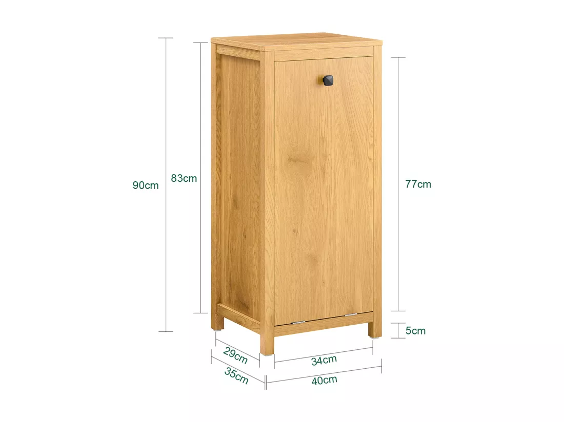SoBuy Armoire à Linge avec Sac à Linge, Meuble Bas de Salle de Bain, Commode pour Salle de Bain, Coffre à Linge, Porte Vêtement avec 1 Panier à Linge, Naturel Foncé, 40x35x90 cm, BZR96-SN