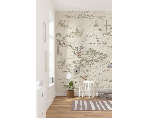Vliesbehang IADX4-042 Into Adventure Winnie de Poeh Kaart 4-delige set 200 x 240 cm