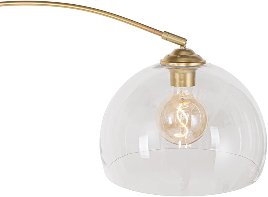 Qazqa - Moderne Bogenlampe aus Messing mit klarem Glas - Arc I Wohnzimmer I Schlafzimmer - Stahl Länglich - LED geeignet E27