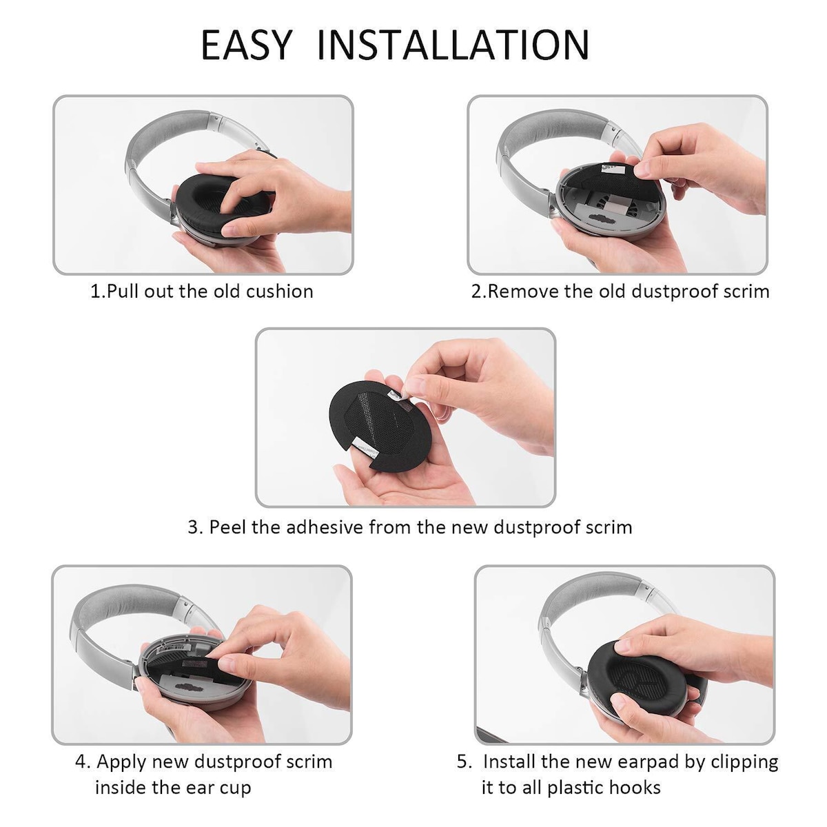 Øreputer for Bose QC35/SoundTrue-hodetelefoner, 1 par Sort