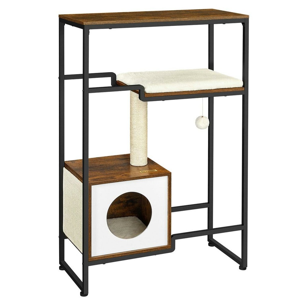 Arbre à chat maison niche gain de place 114 cm marron rustique