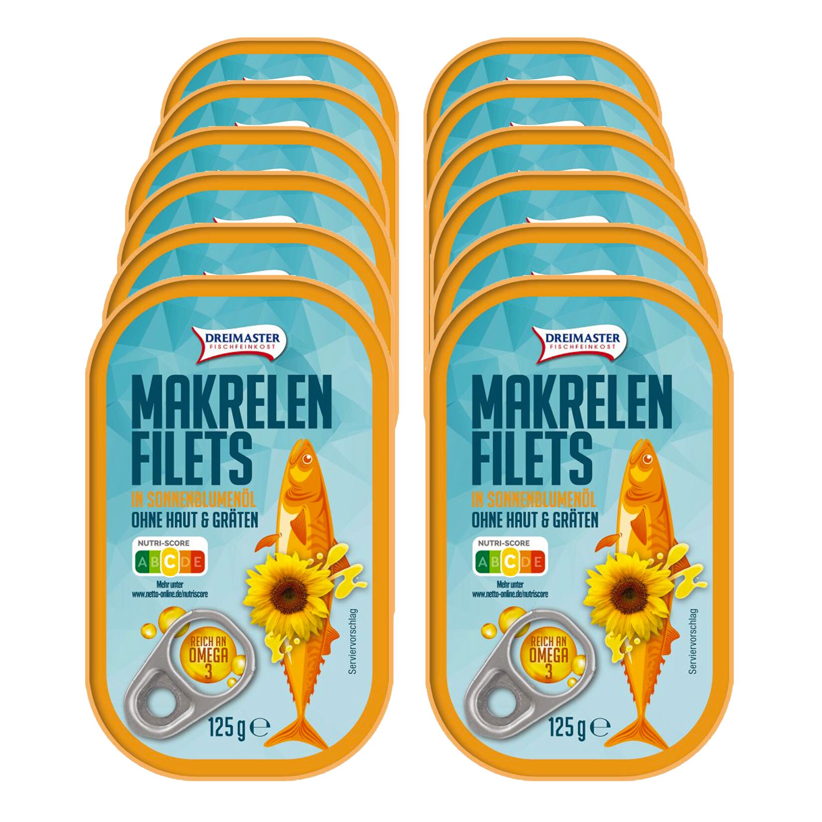 Dreimaster Makrelenfilet in Sonnenblumenöl 125 g, 12er Pack
