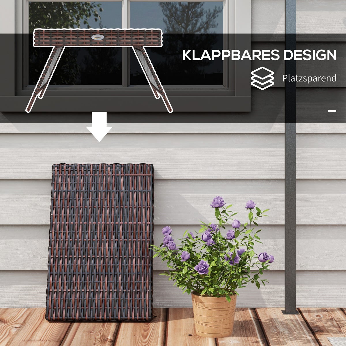 Outsunny bijzettafel, 60L x 41B x 41Hcm, PE rotan, gegalvaniseerd staal, bruin