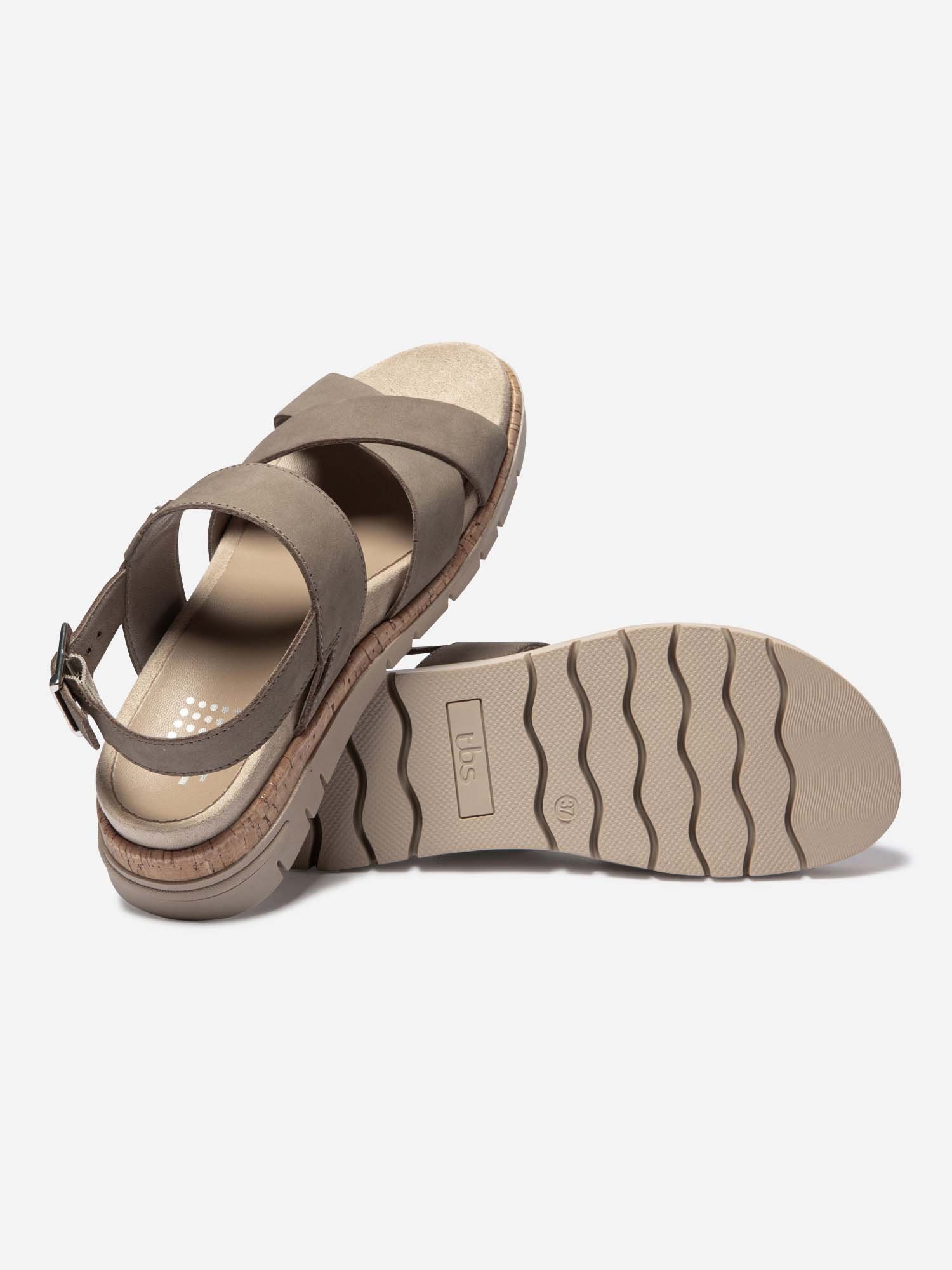 Sandales Femme Semelle Mi-Haute Cuir Taupe