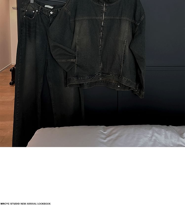 MRCYC - Denim jack met capuchon en rits / Mid Rise Washed Wide Leg Jeans / Set