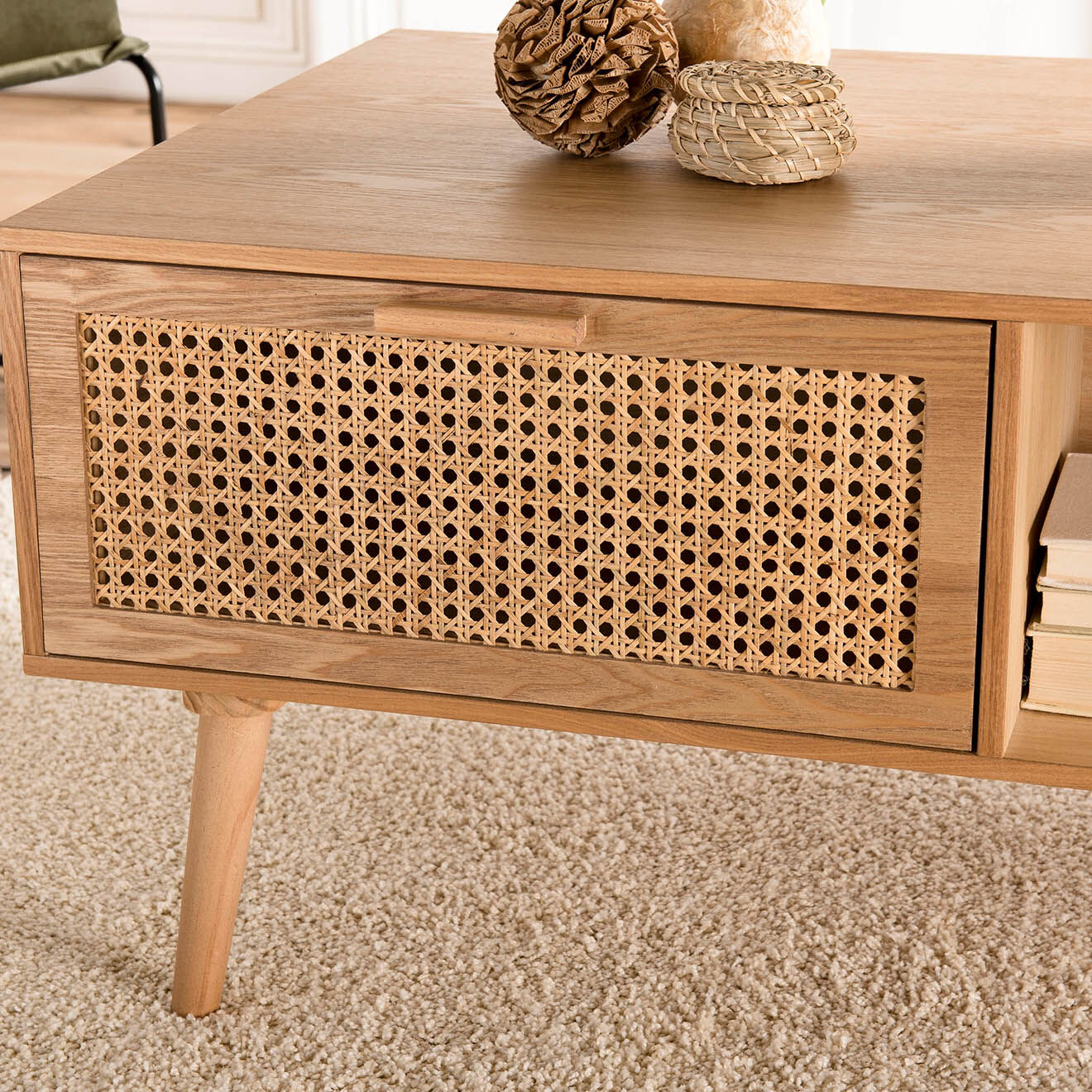 Macabane Table Basse Rodrigo 2 Tiroirs Bois Clair - 100x60x44.5 cm