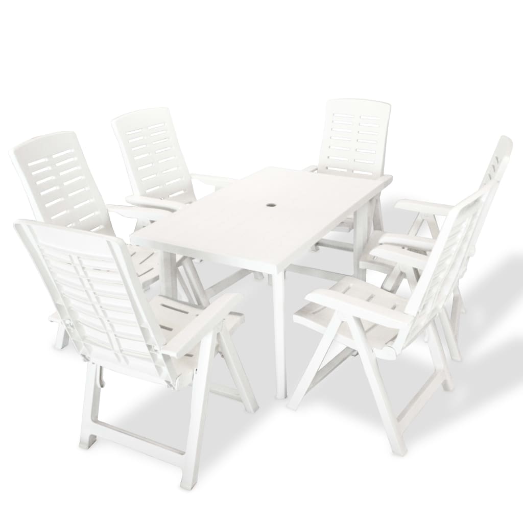 Mobilier à dîner d'extérieur 7 pièces plastique blanc