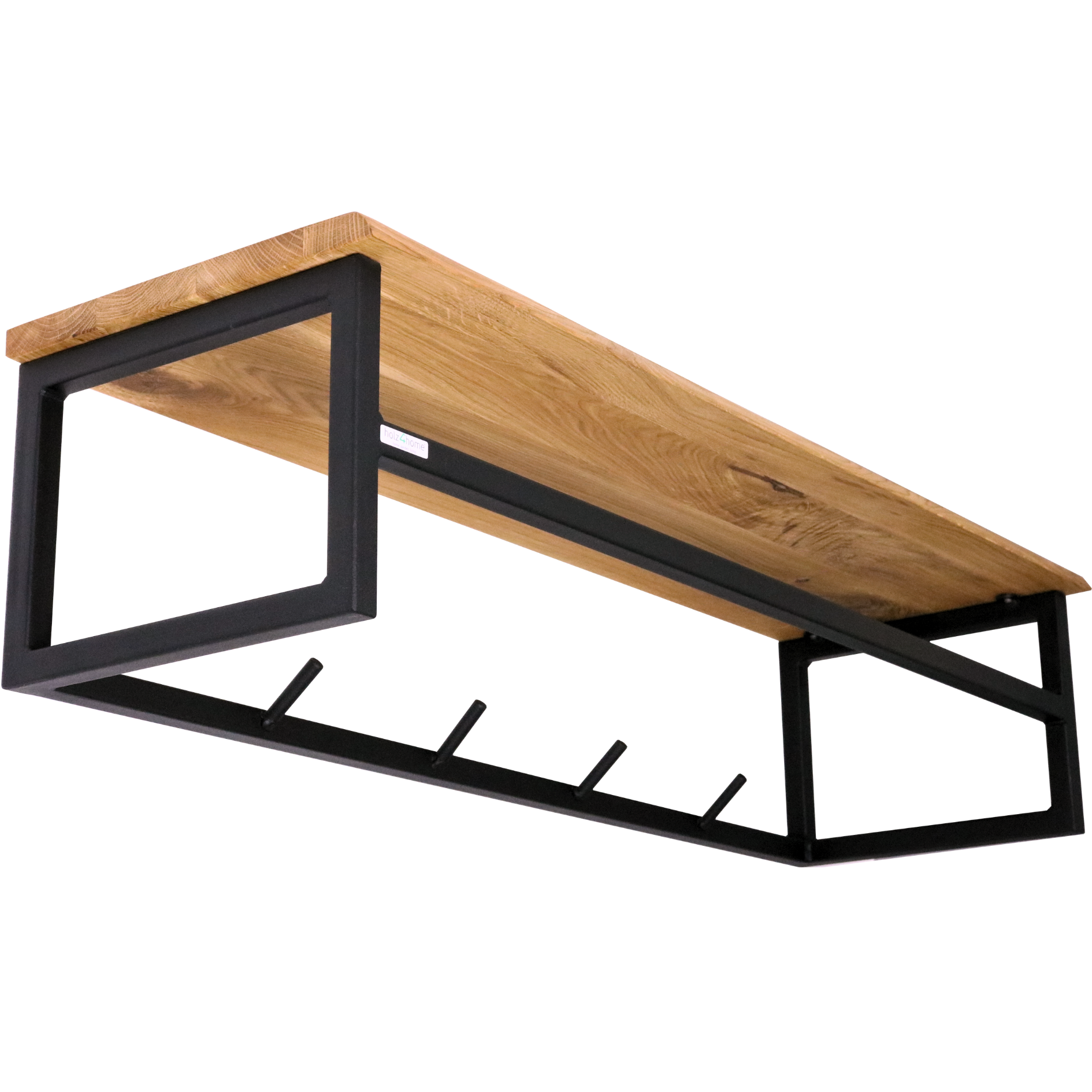 holz4home® Wandgarderobe mit Ablage aus Eiche und Metall - Kleidergarderobe Flur | mit Baumkante