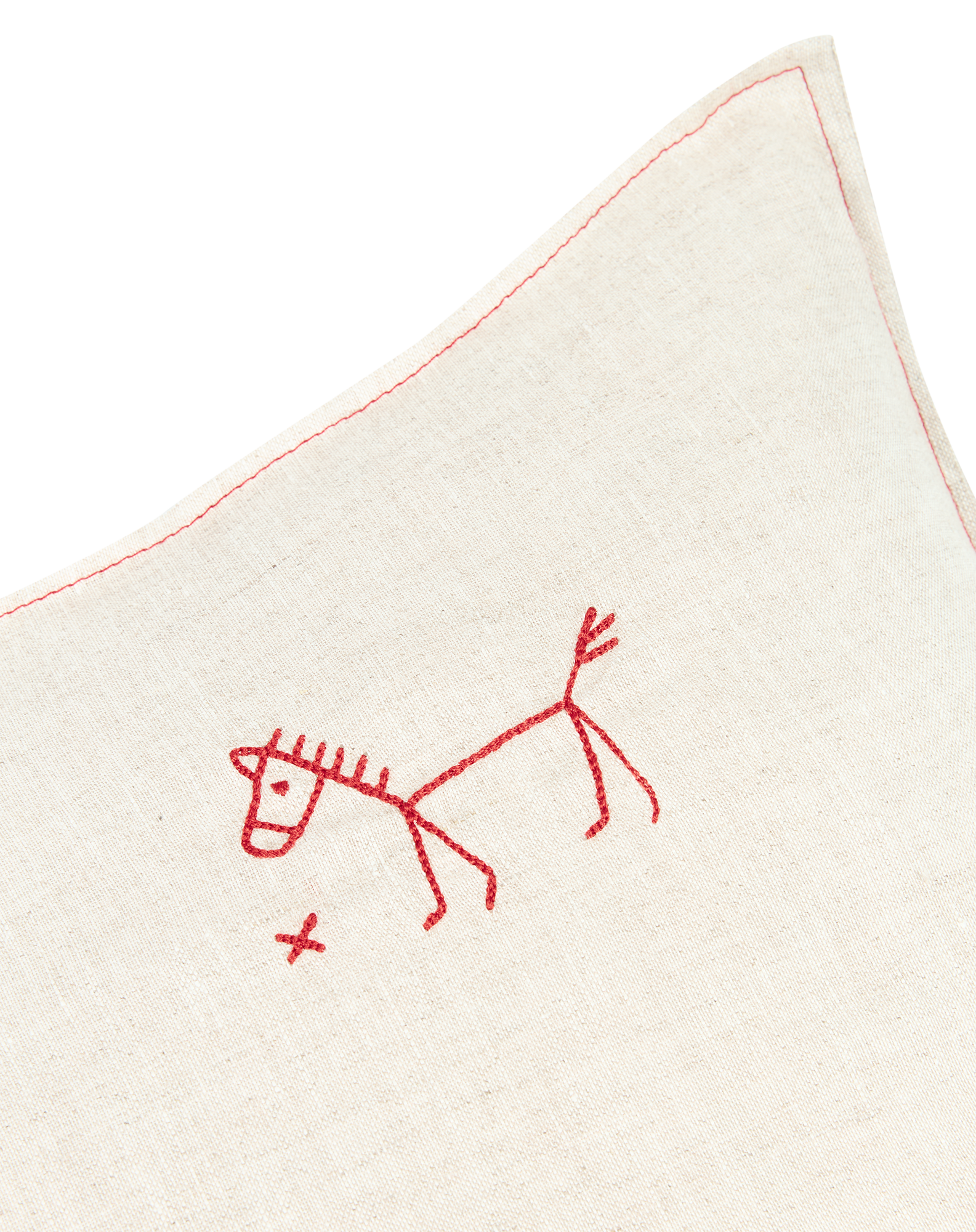 Coussin carré brodé l1n0 en lin français lavé | Blanc