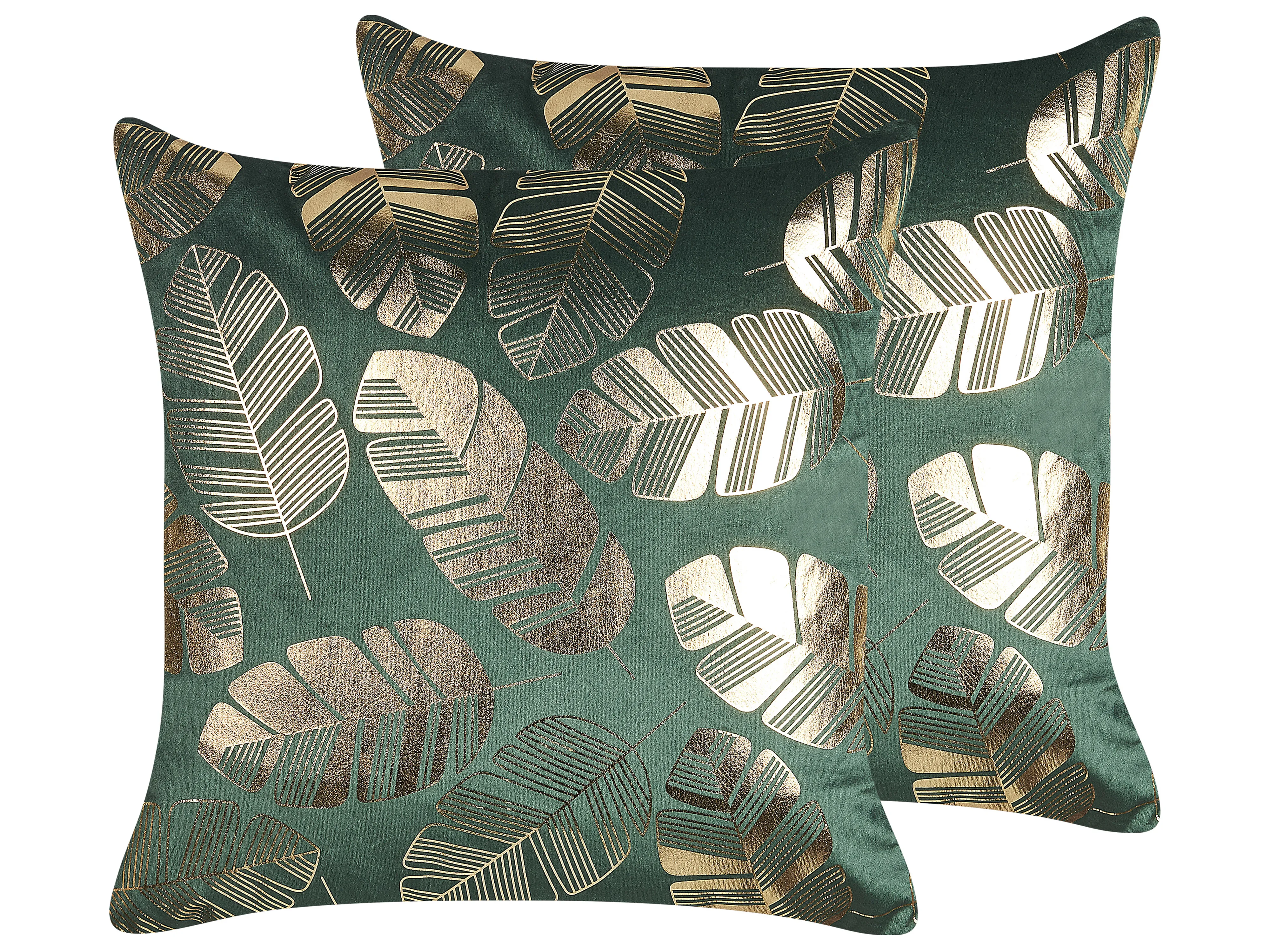 Set van 2 sierkussens SUNFLOWER Fluweel 45 x 45 cm Donkergroen bladpatroon