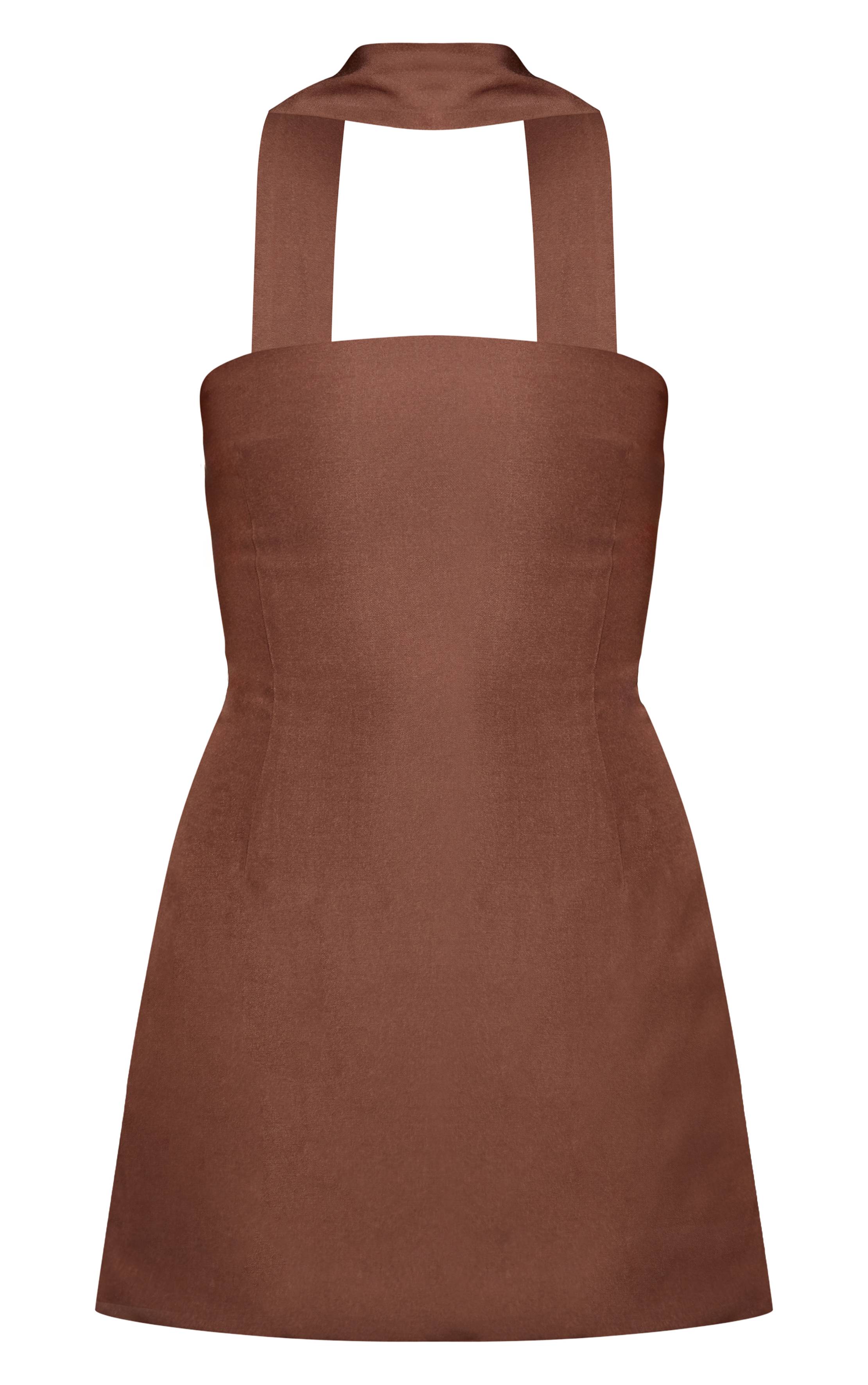 Chocolat Robe Droite Bandeau À Détail Foulard Tissé