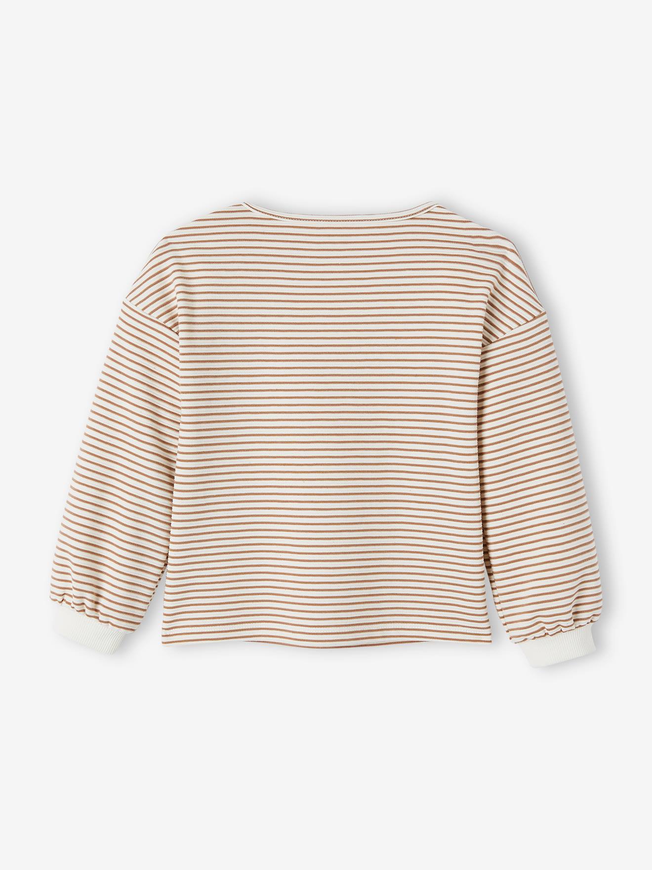 Camiseta listrada com decote canoa, menina listrada branca clara