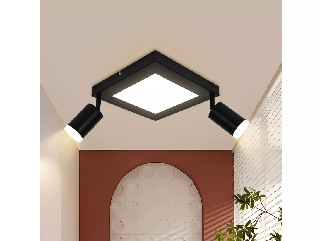 NETTLIFE Spot de plafond carré GU10 3000k blanc chaud 20W lampe de chambre orientable 350° blanc chaud