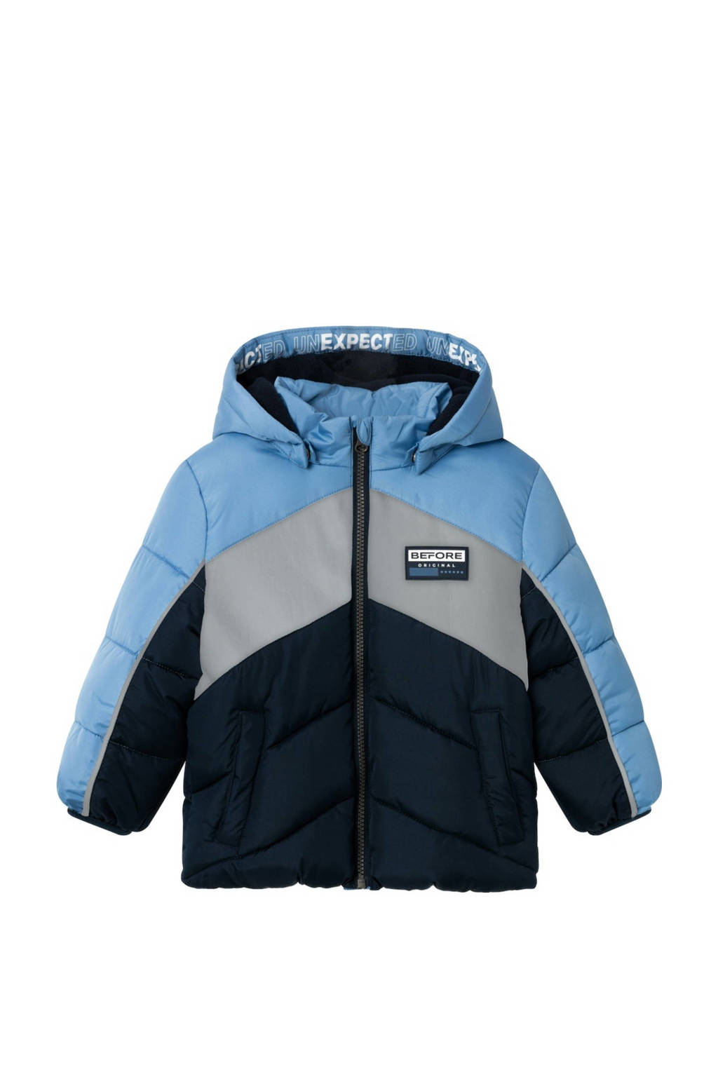 NAME IT gewatteerde winterjas NMMMAY donkerblauw/grijs/lichtblauw