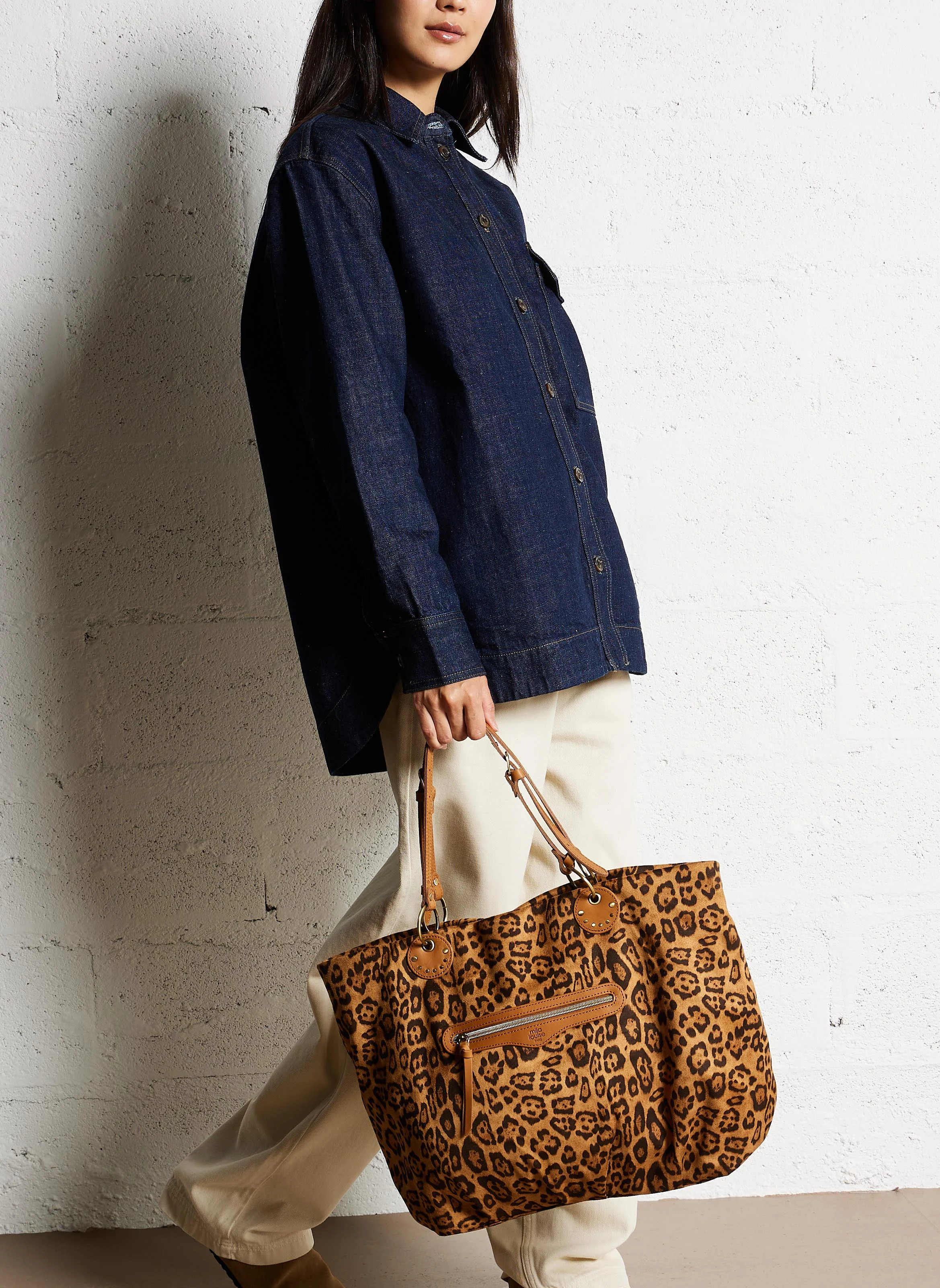 NISA - Sac cabas en cuir imprimé léopard | Marron